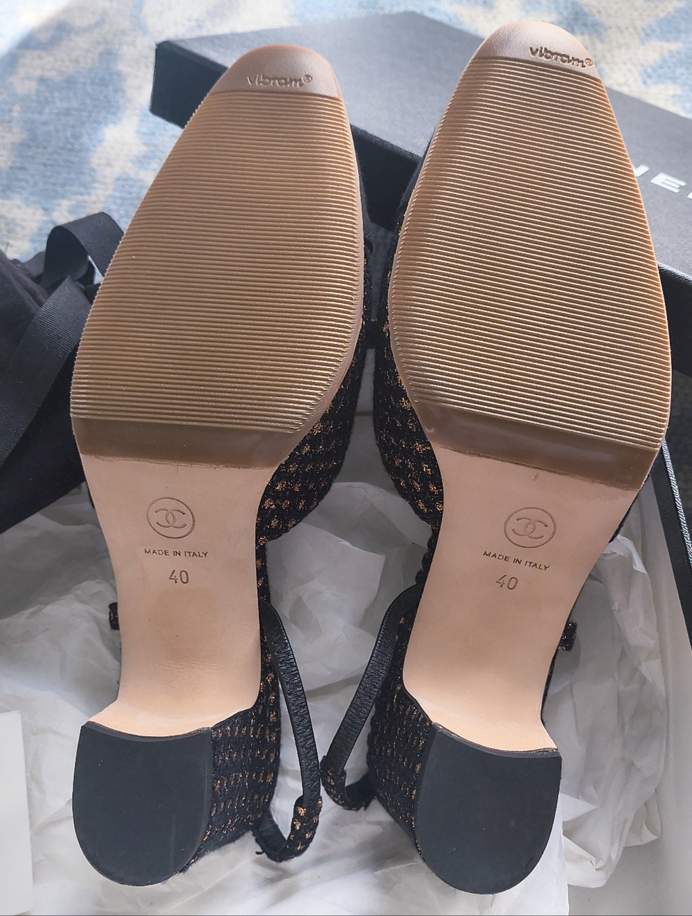 CHANEL 24C 😍 Tweed Slingbacks CC💋24C Coco Cap Toe 40 w/box 🎁☑️ - Picture 7 of 12
